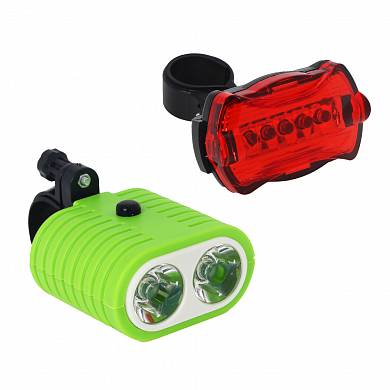 Набор велосипедных фонарей 2шт SILAPRO (перед 6х5х3см,2LED,3хААА; задний 6см;5LED,7 реж), пластик купить